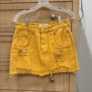 PacSun Mustard Distressed Denim Skirt